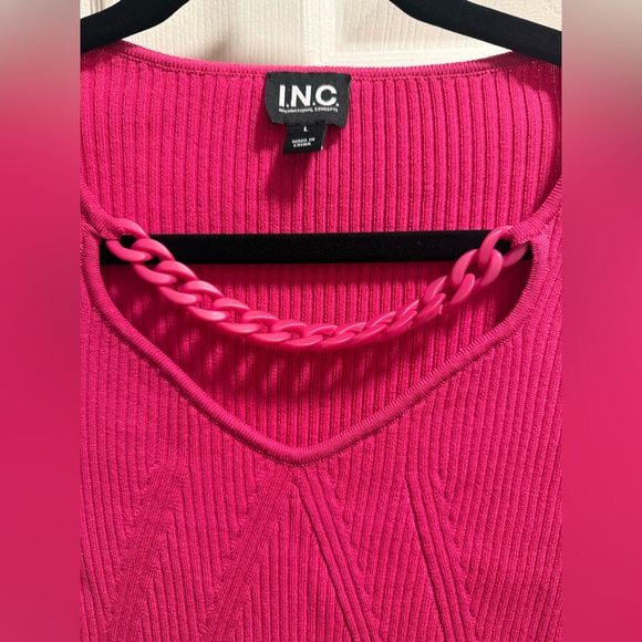 INC International Concepts Hot Pink Ribbed Long-Sleeve Sweater | Size L | NWOT - Picture 1 of 3